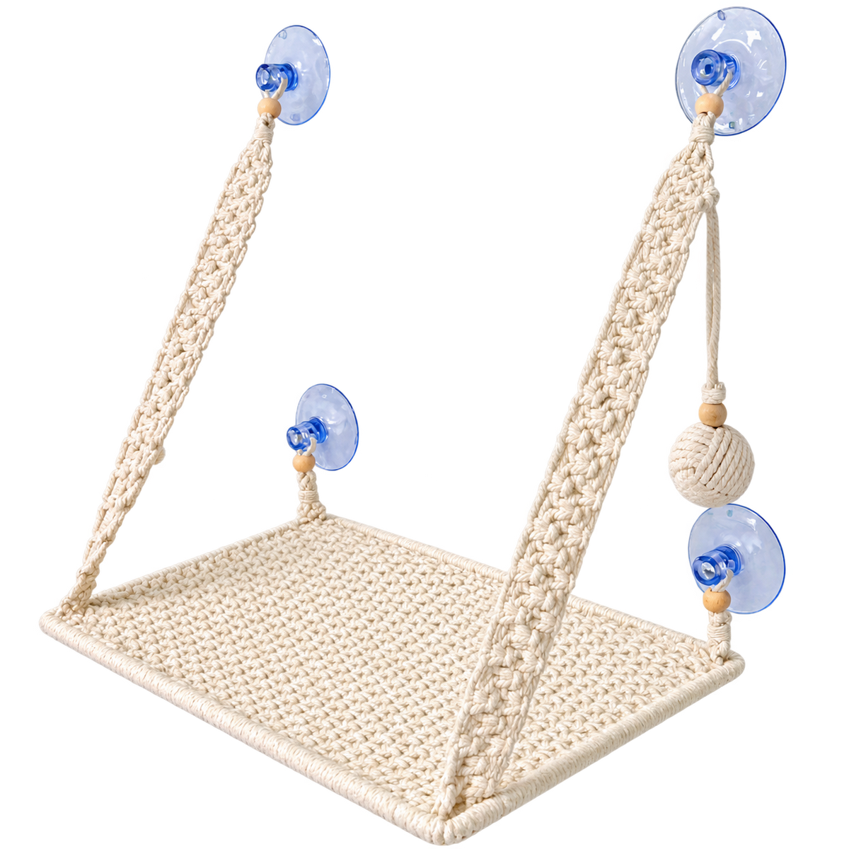 MacraMeow Handcrafted Small Cat Window Perch – No Tassels, Space-Saving Design