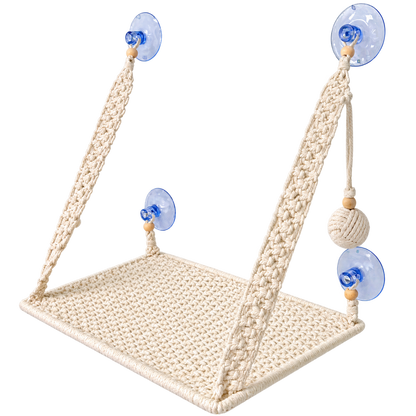 MacraMeow Handcrafted Small Cat Window Perch – No Tassels, Space-Saving Design