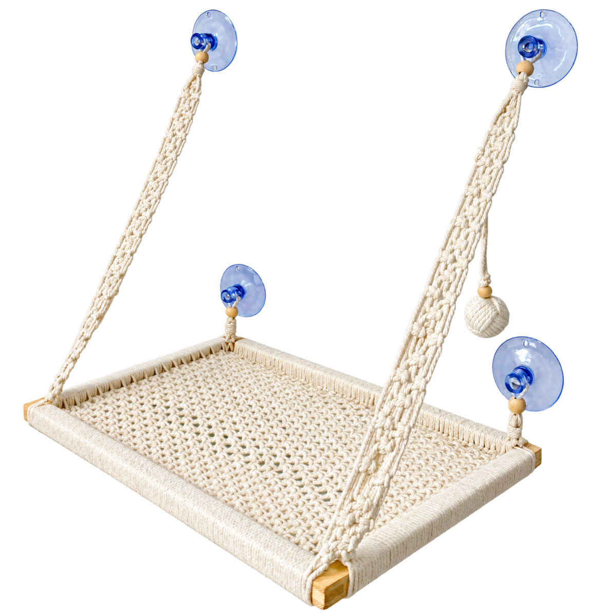 MacraMeow Large Macrame Window Perch – No Tassels, Minimalist Design