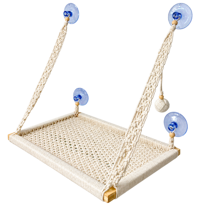 MacraMeow Large Macrame Window Perch – No Tassels, Minimalist Design