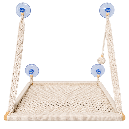 MacraMeow Large Macrame Window Perch – No Tassels, Minimalist Design