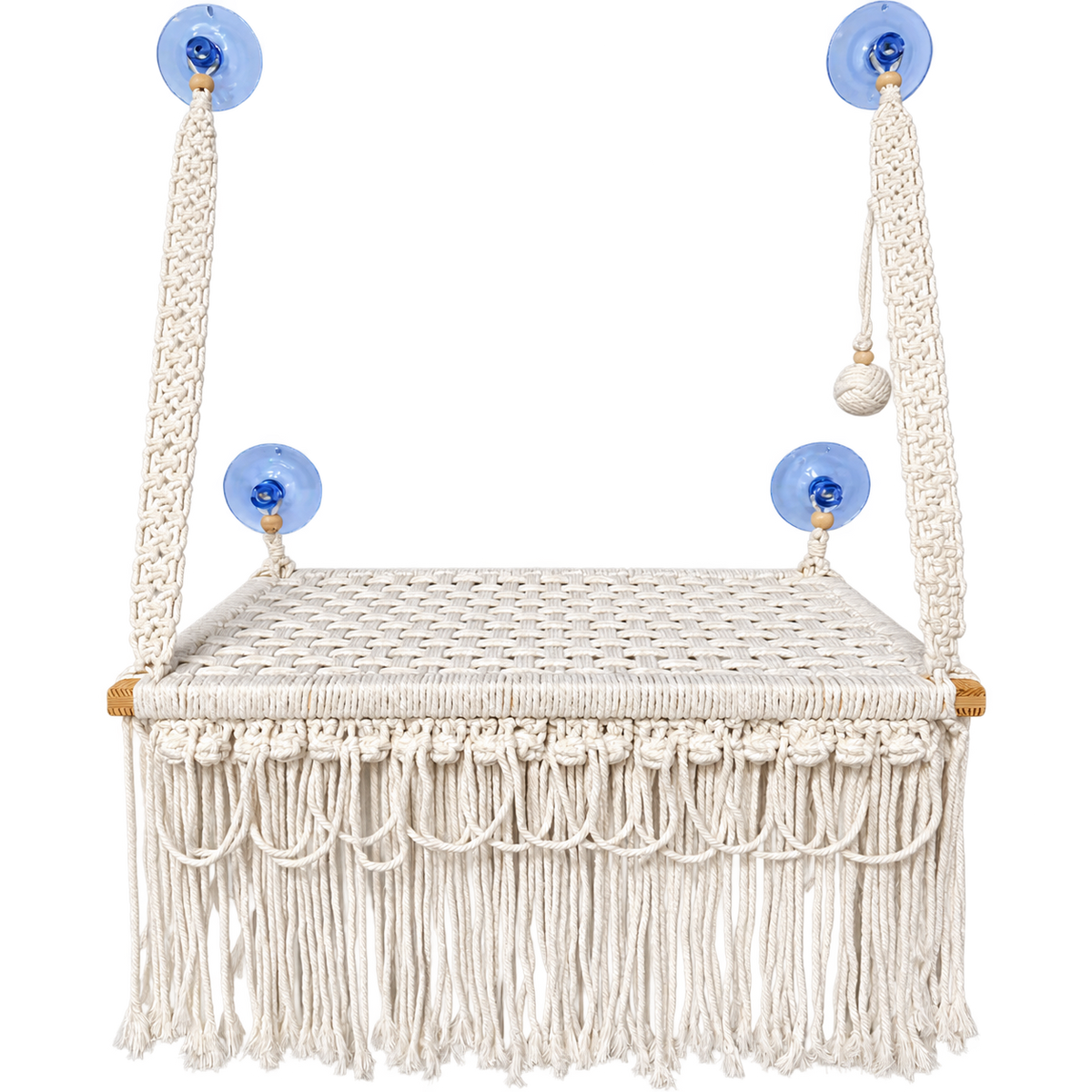 MacraMeow Handmade Large Window Perch – Triple Tassels, Boho Statement