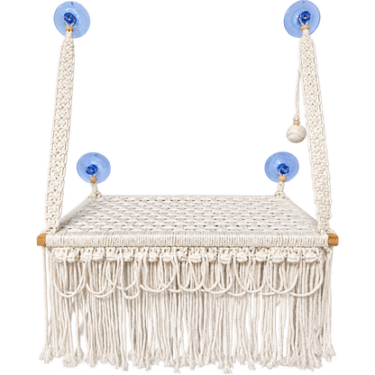 MacraMeow Handmade Large Window Perch – Triple Tassels, Boho Statement