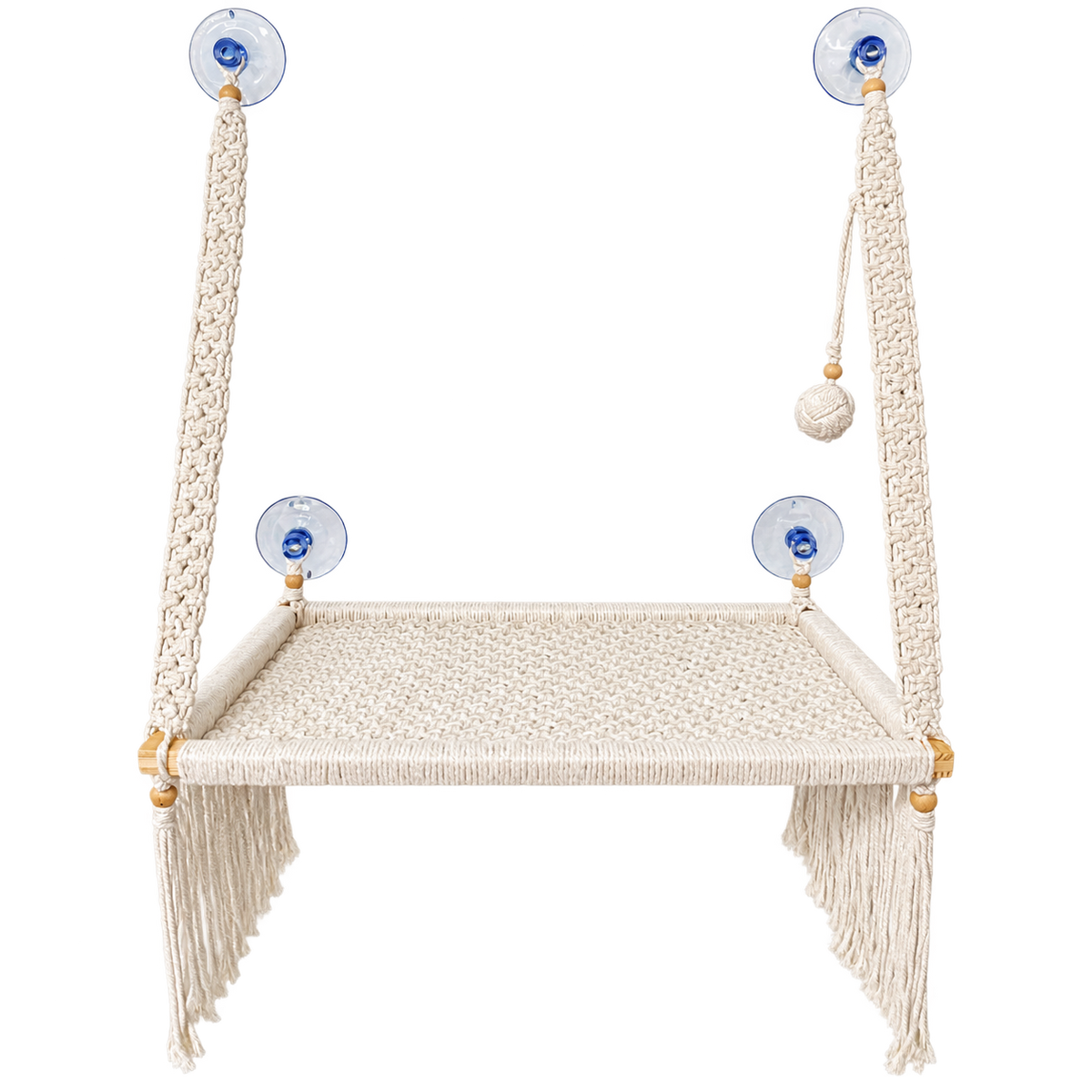 MacraMeow Handcrafted Large Macrame Hammock Cat – Side Tassels, Boho Charm