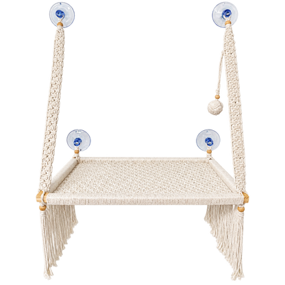 MacraMeow Handcrafted Large Macrame Hammock Cat – Side Tassels, Boho Charm