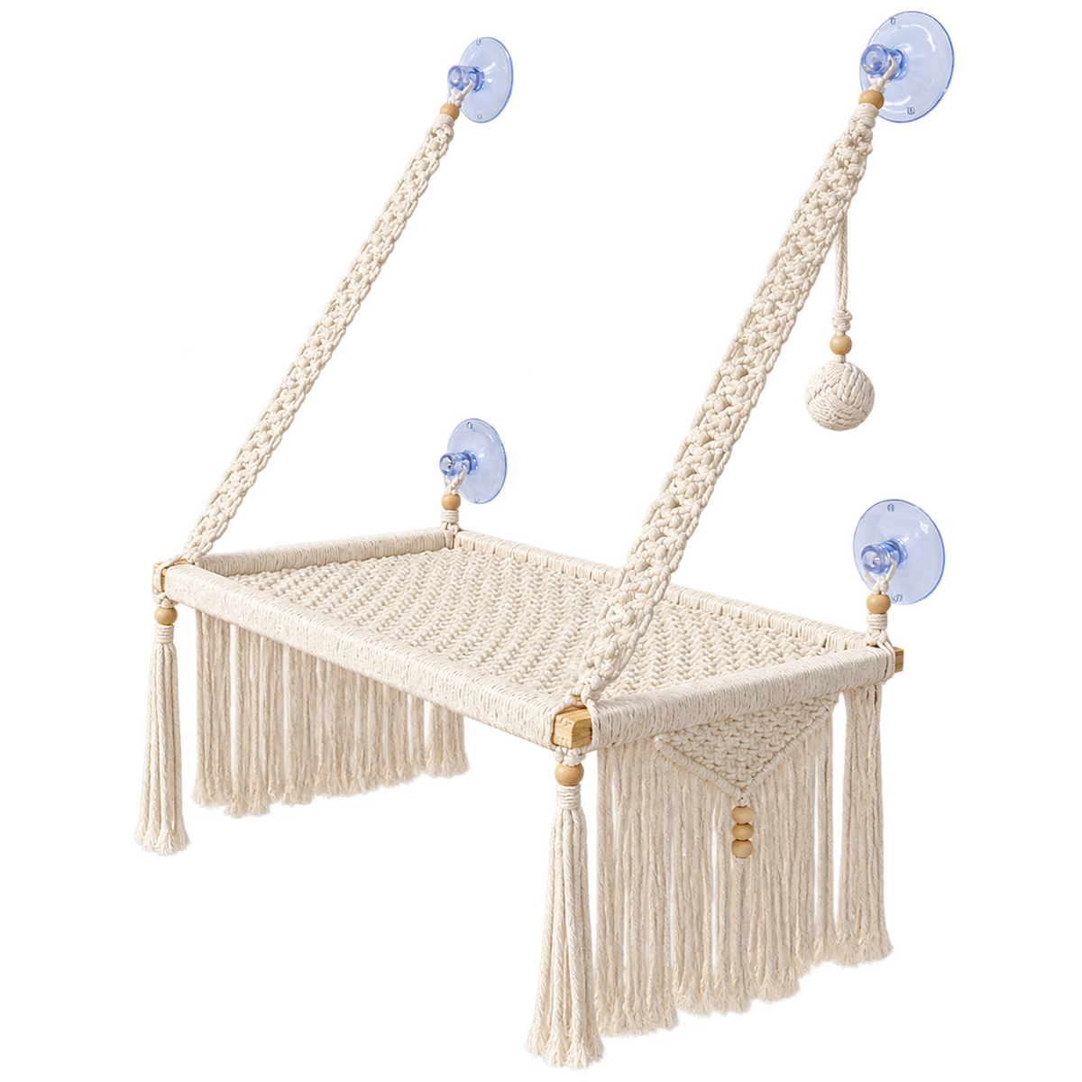 MacraMeow Handcrafted Large Macrame Hammock Cat – Side Tassels, Boho Charm
