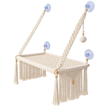 MacraMeow Handcrafted Large Macrame Hammock Cat – Side Tassels, Boho Charm