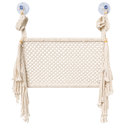 MacraMeow Handcrafted Large Macrame Hammock Cat – Side Tassels, Boho Charm