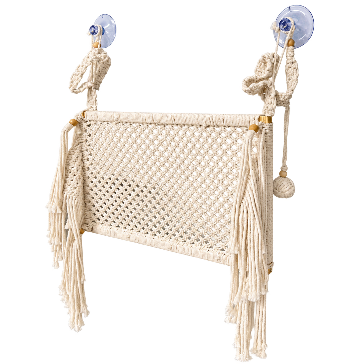 MacraMeow Handcrafted Large Macrame Hammock Cat – Side Tassels, Boho Charm