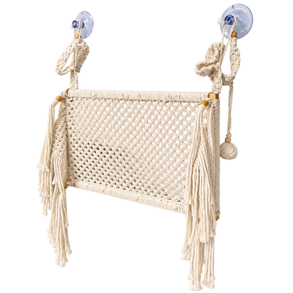 MacraMeow Handcrafted Large Macrame Hammock Cat – Side Tassels, Boho Charm