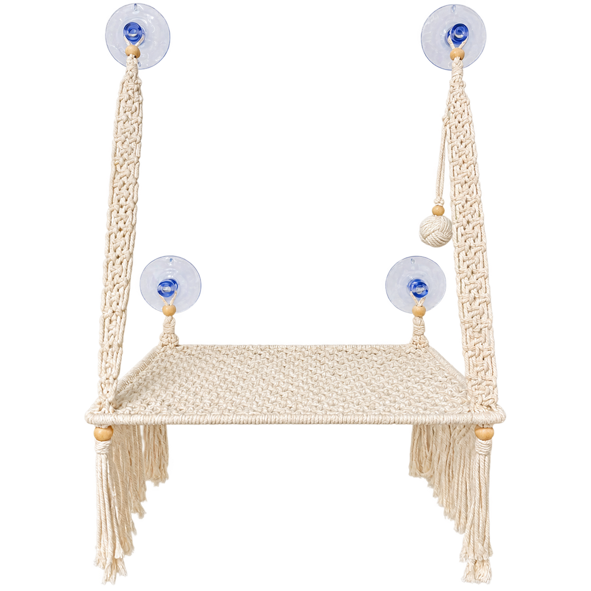 MacraMeow Handmade Small Window Perch – Side Tassels, Compact & Cozy