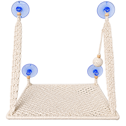 MacraMeow Handcrafted Small Cat Window Perch – No Tassels, Space-Saving Design