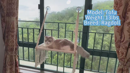 MacraMeow Handcrafted Large Macrame Hammock Cat – Side Tassels, Boho Charm
