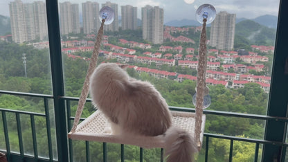 MacraMeow Large Macrame Window Perch – No Tassels, Minimalist Design